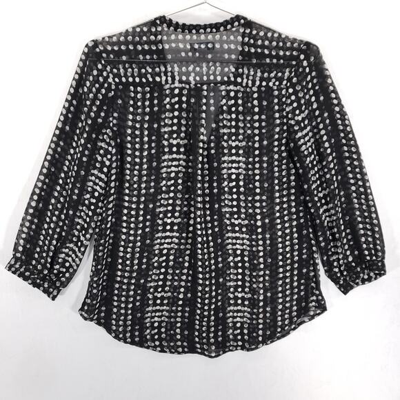 Old Navy Blouse Womens Extra Small Black White Geometric V Neck Chic Chiffon Top - Picture 7 of 8